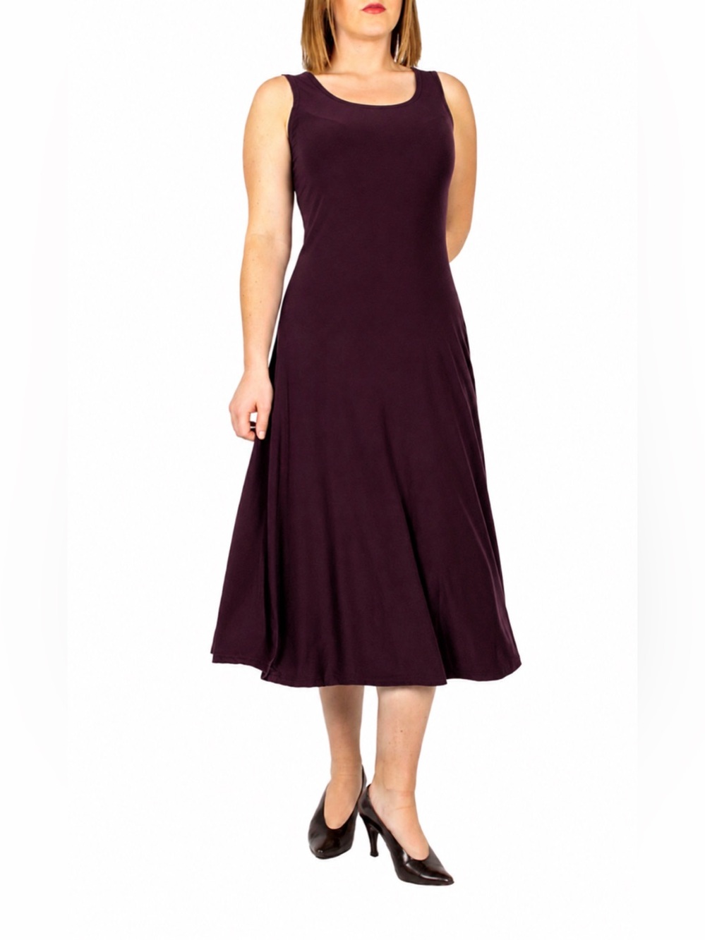 DKR Apparel Tank Style 3/4 Length Dress-Aubergine (Wine)